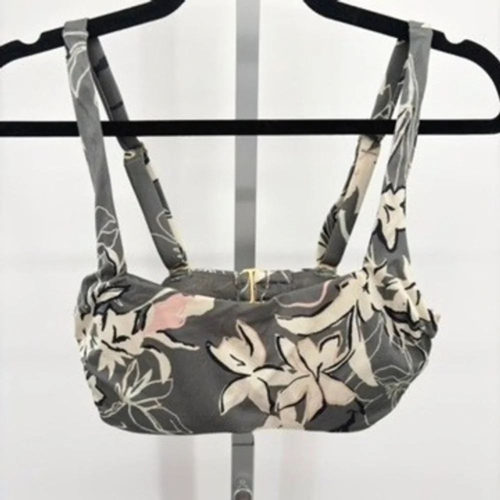 Athleta Floral Padded Bra Top‎ Womens 34B/C Gray Strappy Swim Yoga Tank
